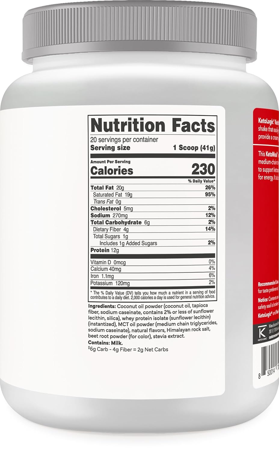 KetoLogic Strawberry Keto Meal Replacement Shake Powder with MCT Oil and Grass-Fed Whey - Ideal Macros for Ketosis - 20 Servings