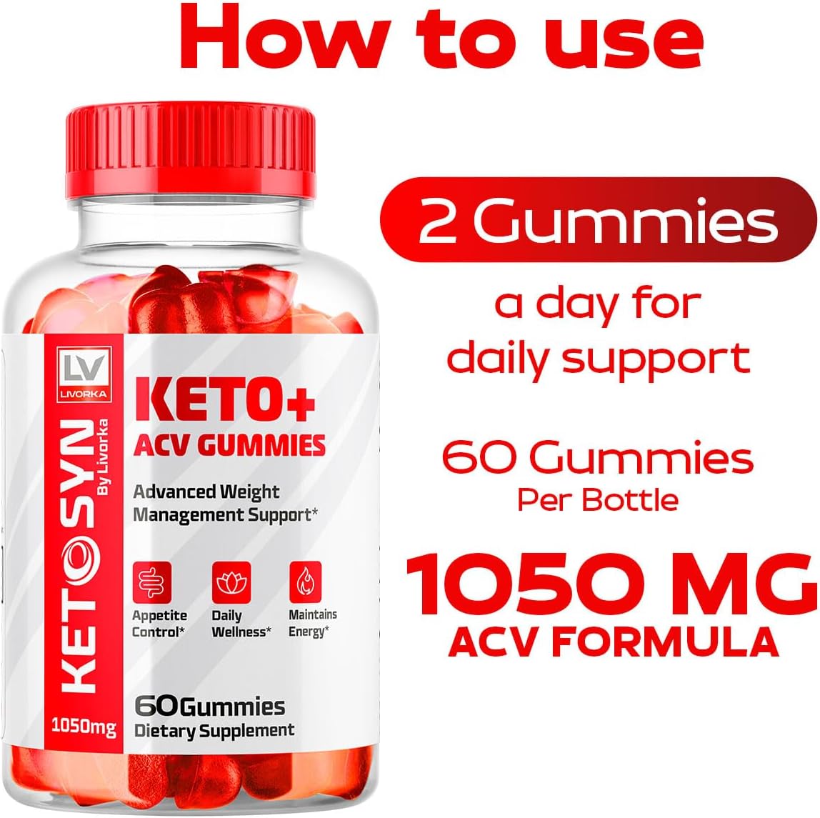 Ketosyn Keto ACV Gummies (2 Pack) - 1050 MG, 120 Gummies for 2 Months
