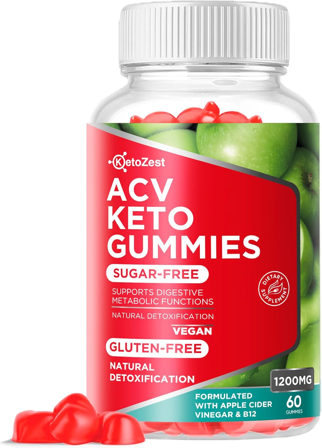 KetoZest Apple Cider Vinegar Gummies - 1200MG Sugar & Gluten Free Supplement for Women and Men