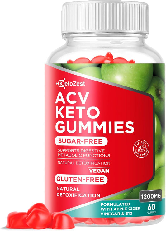 KetoZest Apple Cider Vinegar Gummies - 1200MG Sugar & Gluten Free Supplement for Women and Men