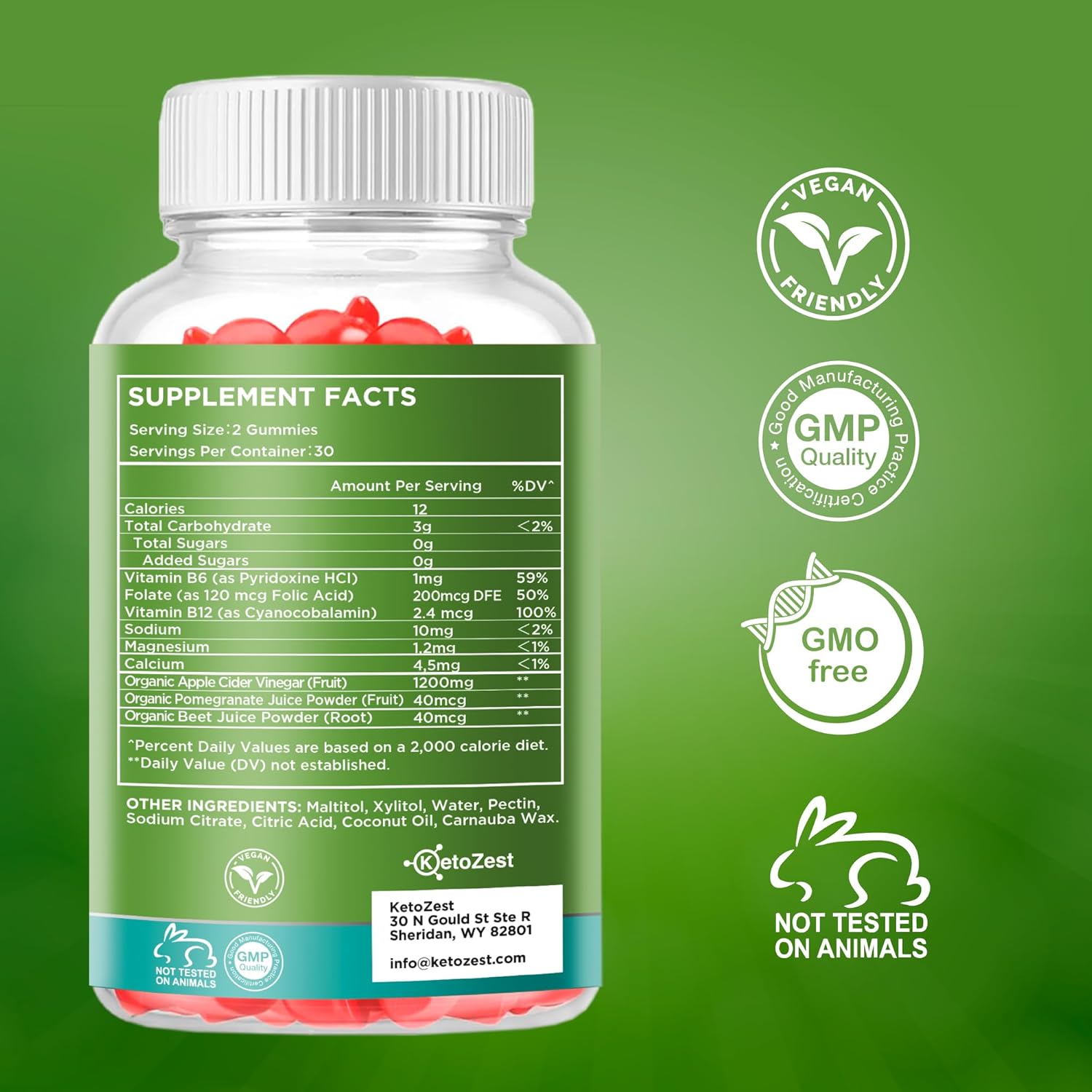 KetoZest Apple Cider Vinegar Gummies - 1200MG Sugar & Gluten Free Supplement for Women and Men