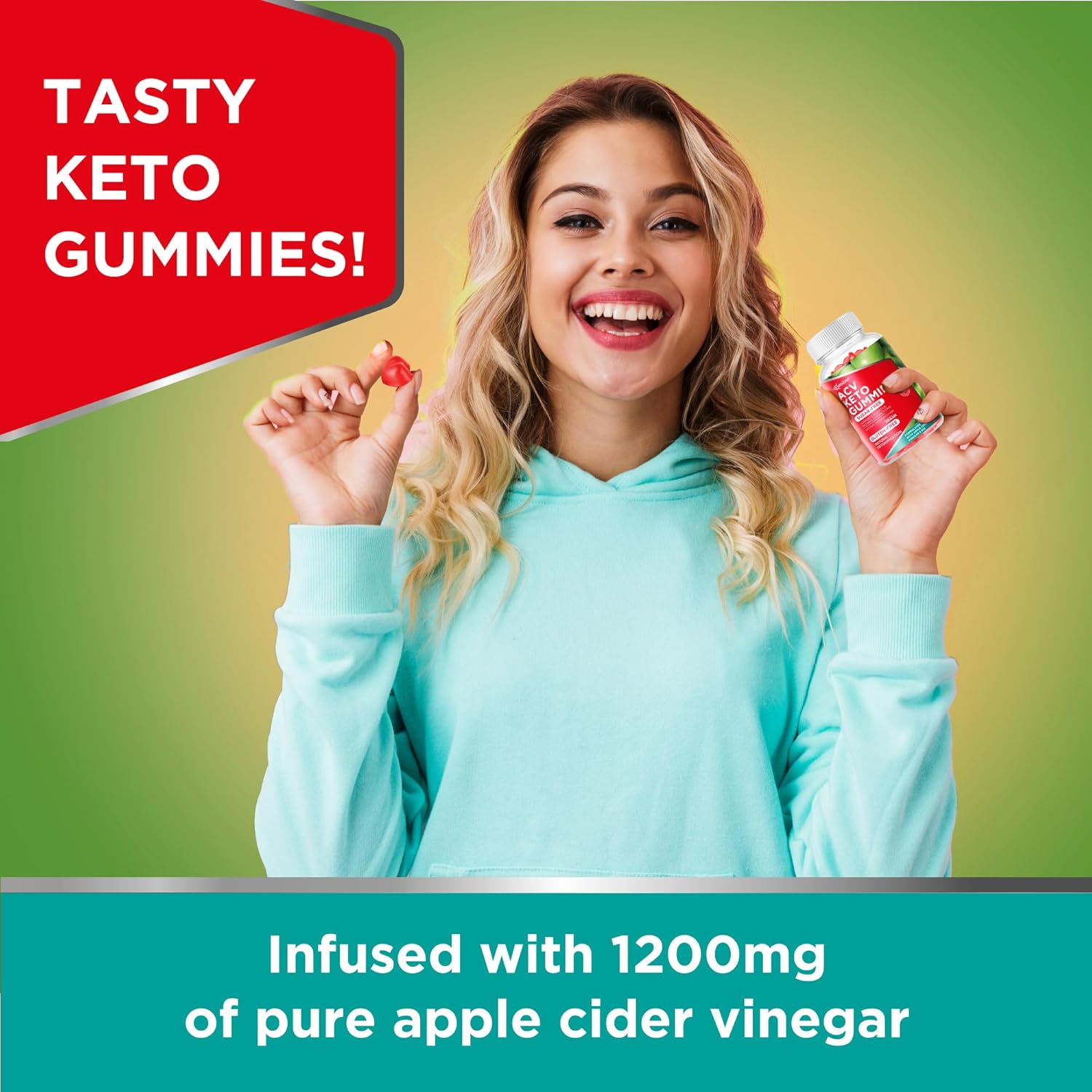 KetoZest Apple Cider Vinegar Gummies - 1200MG Sugar & Gluten Free Supplement for Women and Men