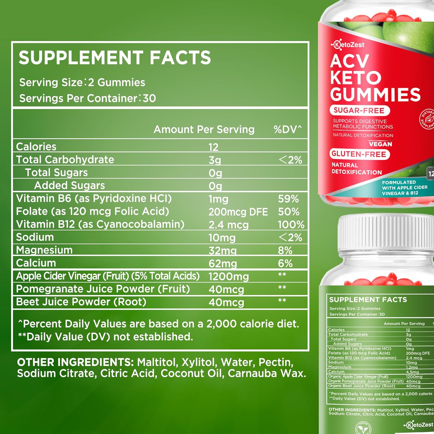 KetoZest Apple Cider Vinegar Gummies - 1200MG Sugar & Gluten Free Supplement for Women and Men