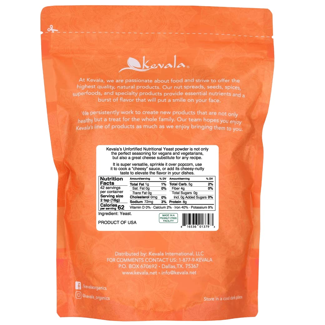 Kevala Unfortified Nutritional Yeast Powder - Vegan Parmesan Cheese Substitute for Snacks, Popcorn, and Baking - 1.5 lb