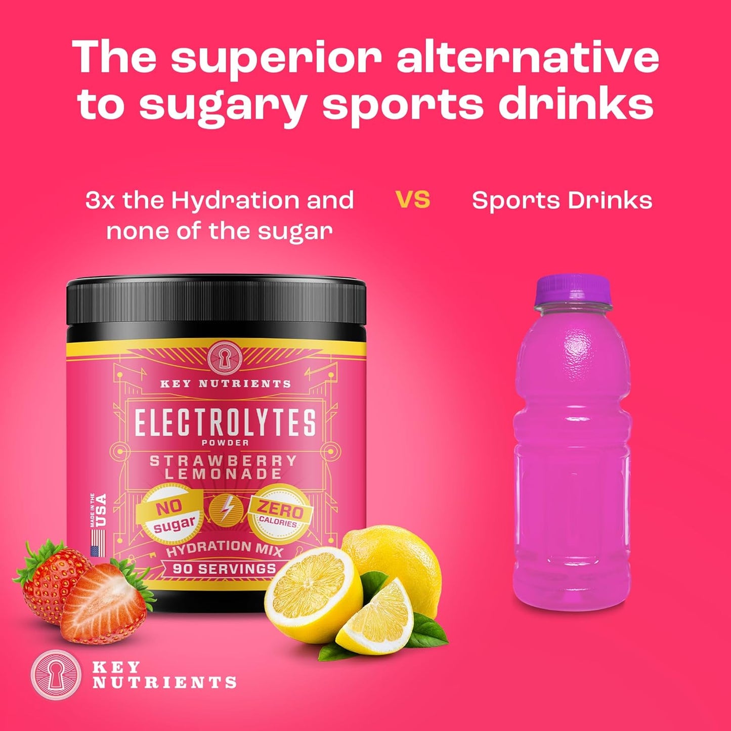 KEY NUTRIENTS Electrolyte Powder Bundle - Lemonade & Strawberry Lemonade Flavors - Sugar-Free, Calorie-Free Hydration - Gluten-Free, Keto-Friendly - 90 Servings Each - Made in USA