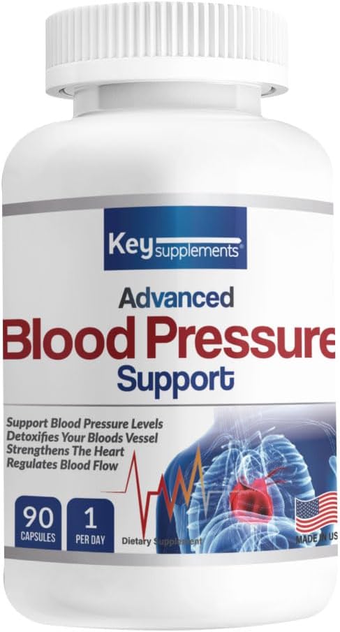 Key Supplements Blood Pressure Support Capsules with Niacin, Vitamin C, B6, B12, Garlic, Hibiscus, Olive Leaf - 90 Count