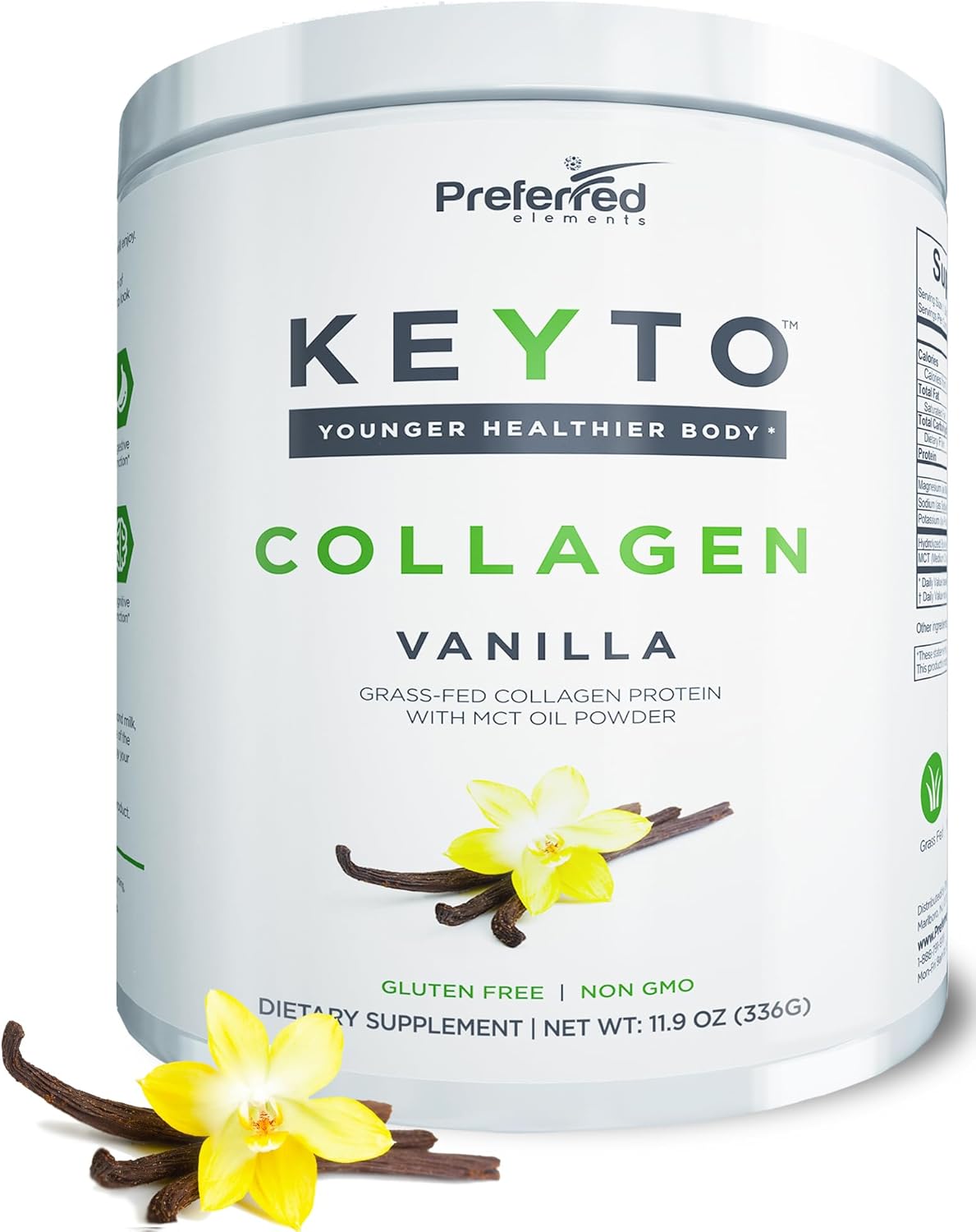 KEYTO Vanilla Keto Collagen Protein Powder with MCT Oil - Grass Fed & Pasture Raised Peptides - Low Carb & Paleo Friendly Supplement