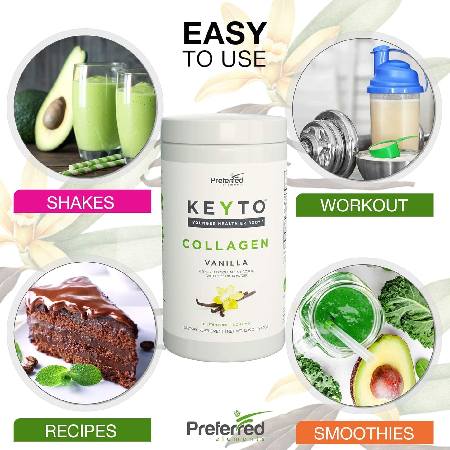 KEYTO Vanilla Keto Collagen Protein Powder with MCT Oil - Grass Fed & Pasture Raised Peptides - Low Carb & Paleo Friendly Supplement
