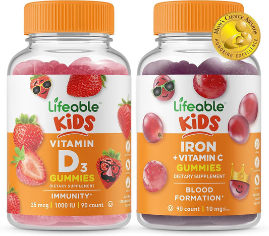 Kid-Friendly Vitamin D, Iron, and Vitamin C Gummy Bundle - Delicious, Gluten-Free, GMO-Free Supplement