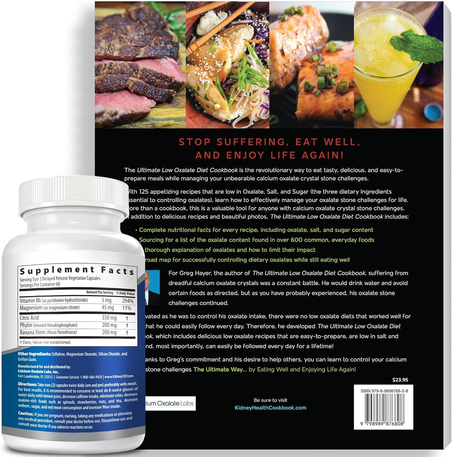 Kidney C.O.P. Calcium Oxalate Protector Capsules for Kidney Support - Stop Recurrence with Low Oxalate Diet Cookbook (Starter Pack)