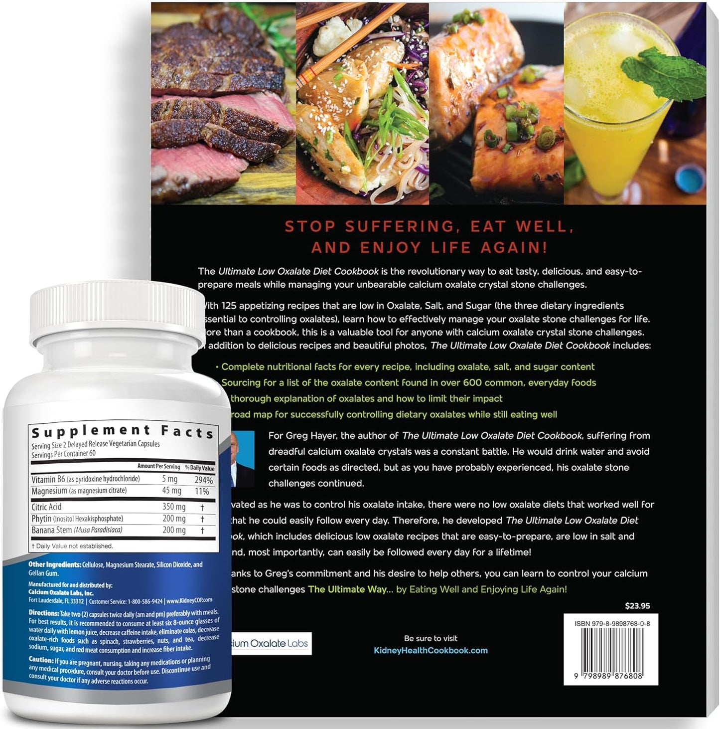 Kidney C.O.P. Calcium Oxalate Protector Capsules for Kidney Support - Stop Recurrence with Low Oxalate Diet Cookbook (Starter Pack)