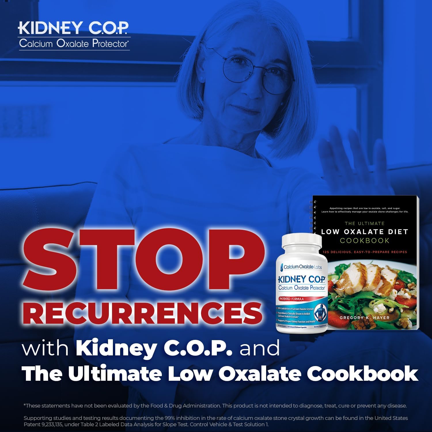 Kidney C.O.P. Calcium Oxalate Protector Capsules for Kidney Support - Stop Recurrence with Low Oxalate Diet Cookbook (Starter Pack)