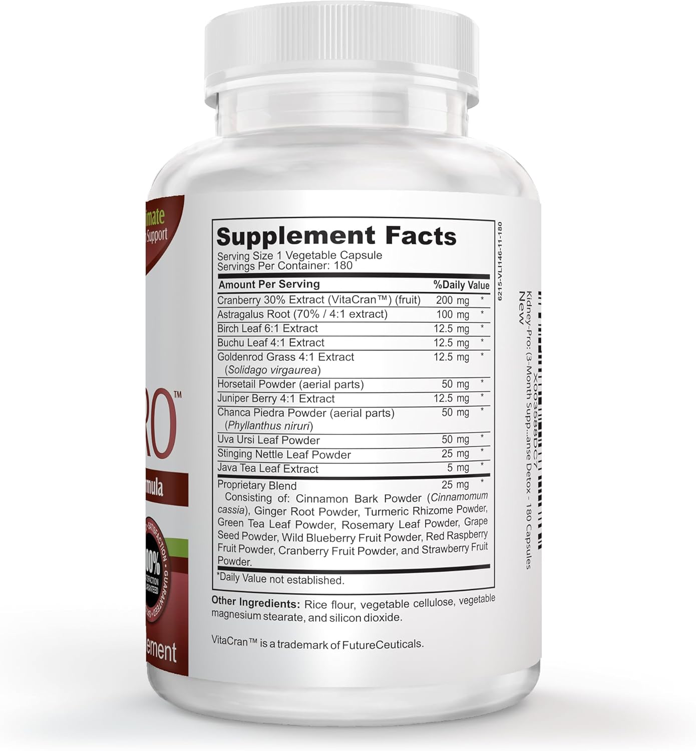 Kidney-Pro Total Support Supplement - 3 Month Supply - 21 Kidney Health Supplements in 1 Formula with Cranberry Extract - Kidney Cleanse Detox - 180 Capsules