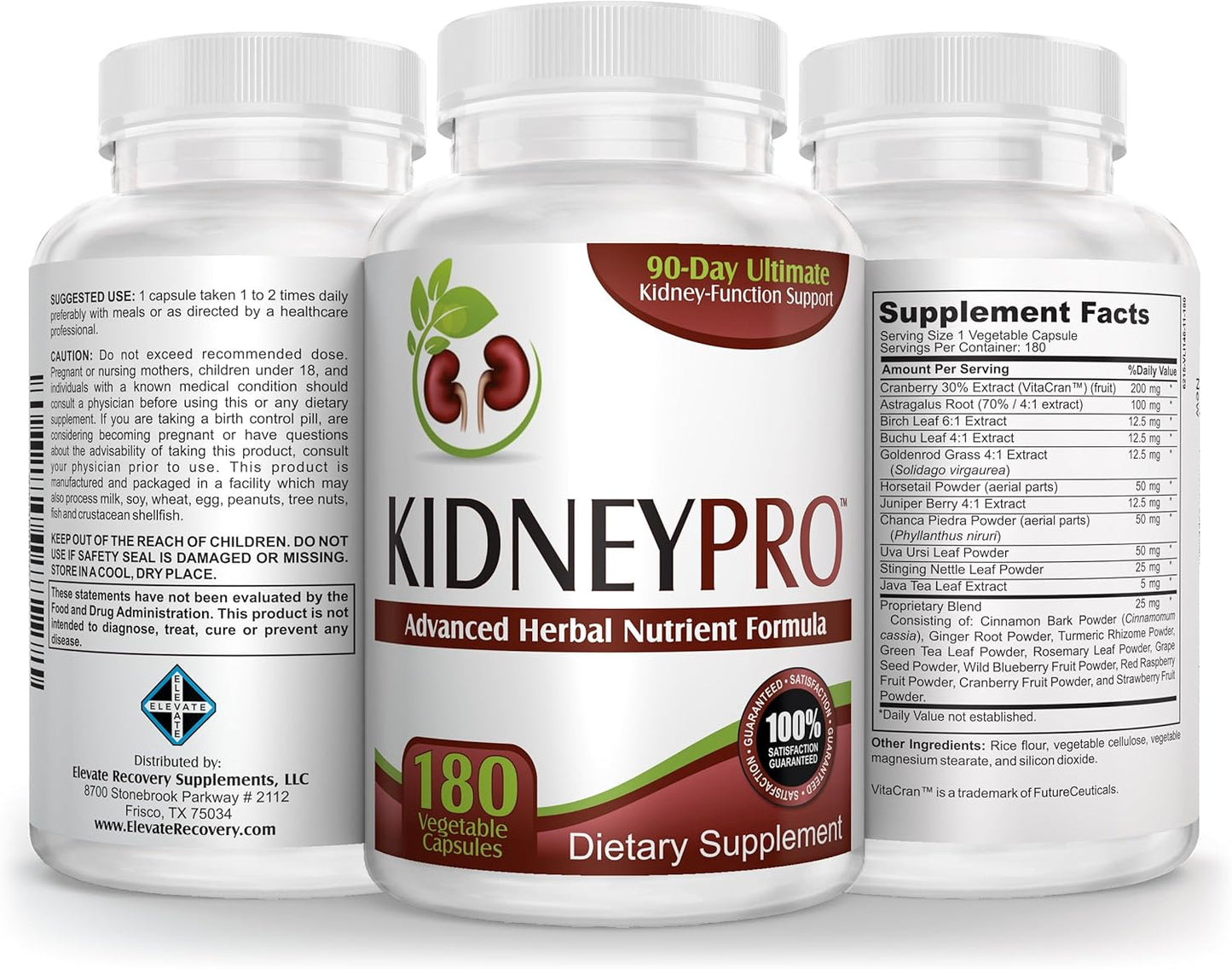 Kidney-Pro Total Support Supplement - 3 Month Supply - 21 Kidney Health Supplements in 1 Formula with Cranberry Extract - Kidney Cleanse Detox - 180 Capsules