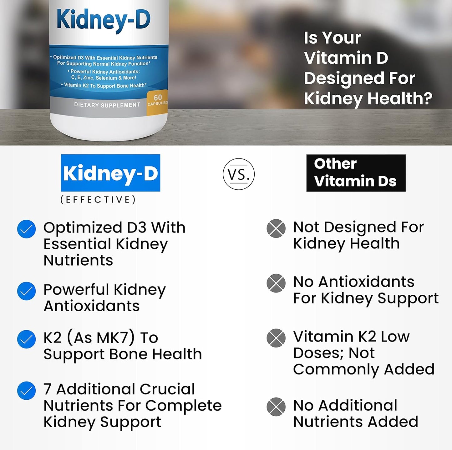 Kidney Restore and Kidney-D Supplement Bundle for Kidney Health Support - 120 Capsules Total