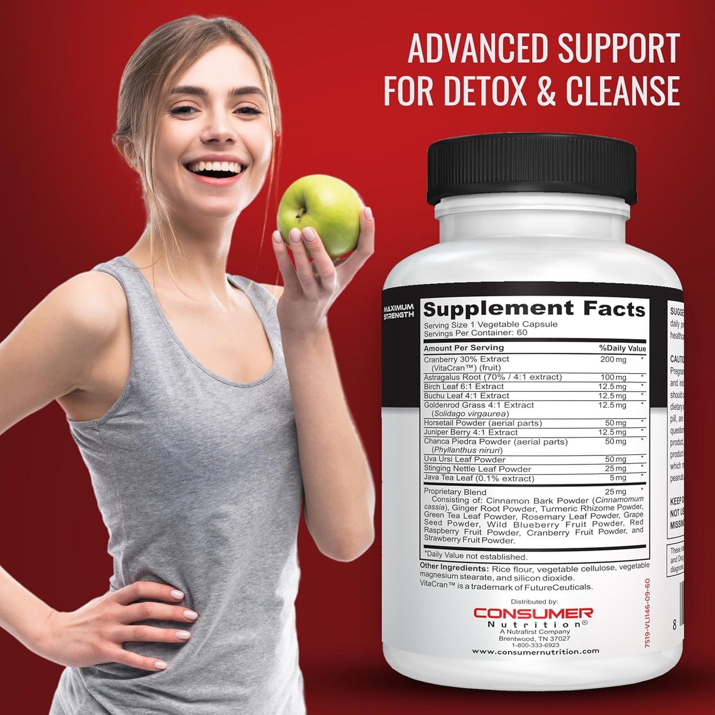 Kidney Support Supplement with Cranberry Extract & Astragalus Root - Urinary Tract & Bladder Health - 60 Capsules