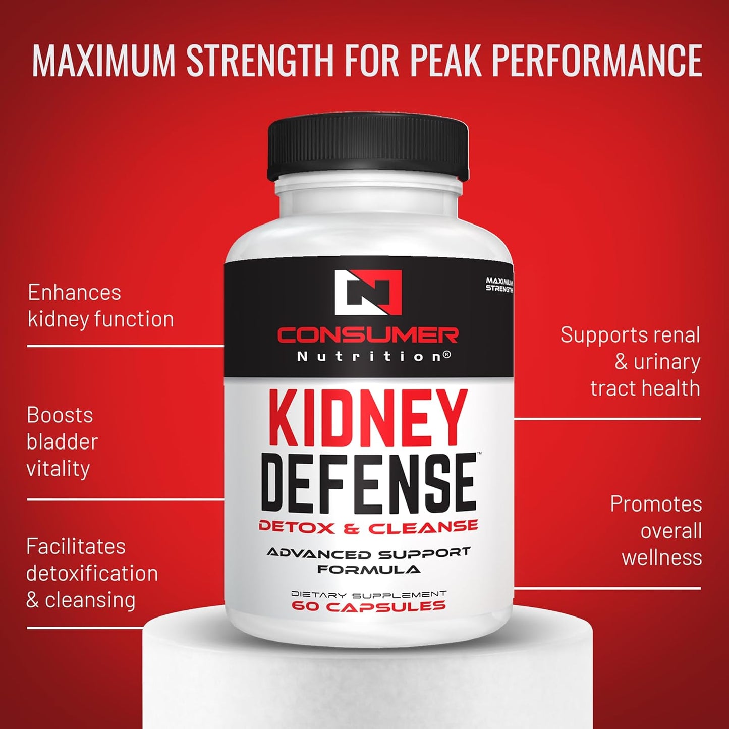 Kidney Support Supplement with Cranberry Extract & Astragalus Root - Urinary Tract & Bladder Health - 60 Capsules