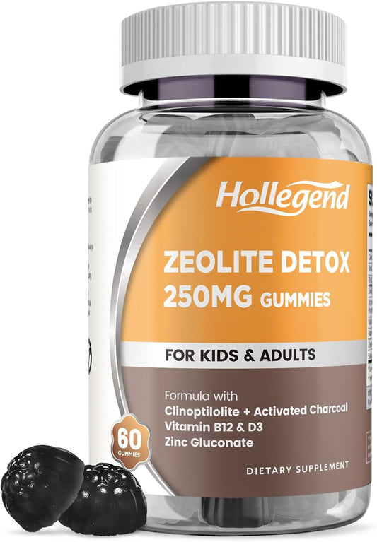 Kids & Adults Zeolite Detox Gummies with Vitamin B12 & D3 - Heavy Metal Detox & Gut Health - Blueberry Flavor - 60 Ct