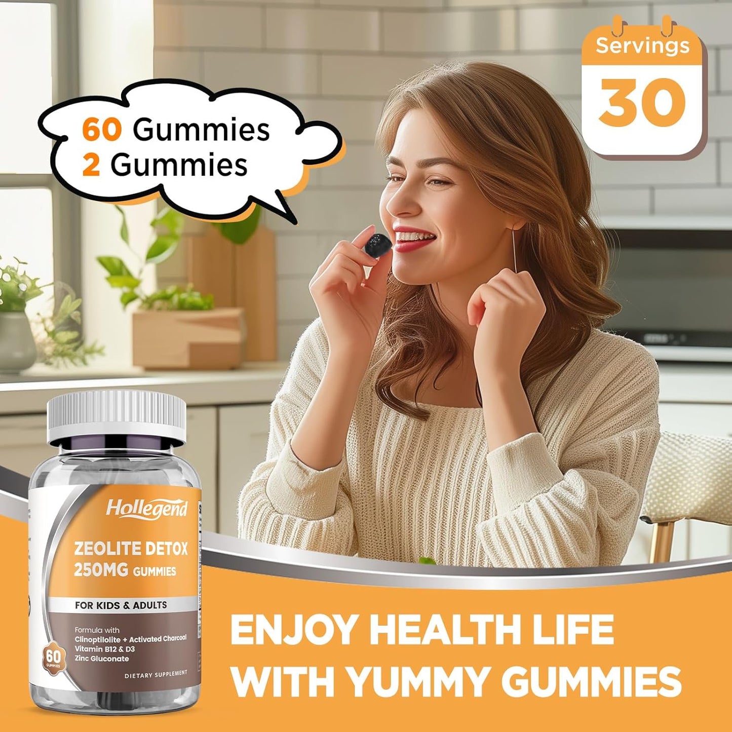 Kids & Adults Zeolite Detox Gummies with Vitamin B12 & D3 - Heavy Metal Detox & Gut Health - Blueberry Flavor - 60 Ct