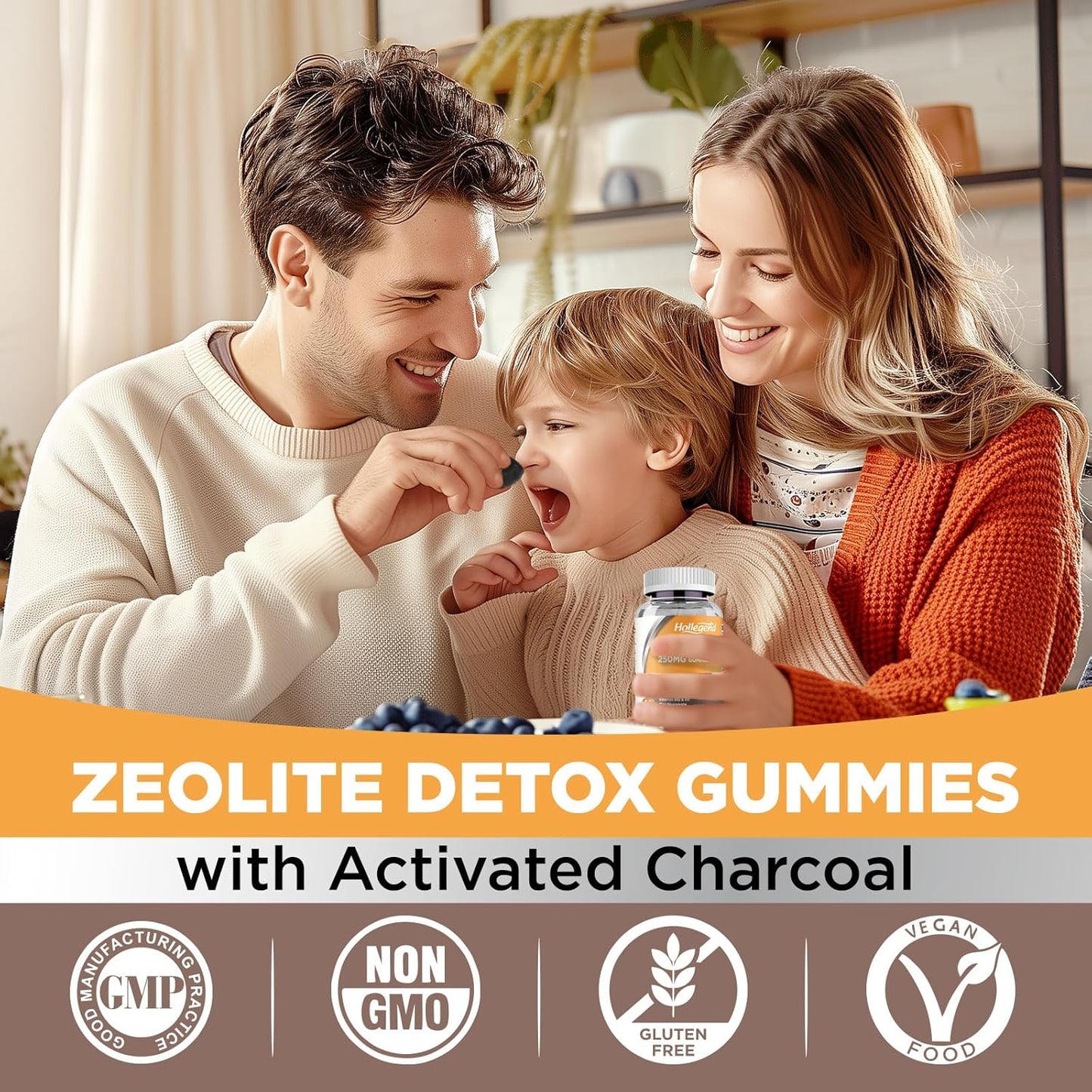 Kids & Adults Zeolite Detox Gummies with Vitamin B12 & D3 - Heavy Metal Detox & Gut Health - Blueberry Flavor - 60 Ct
