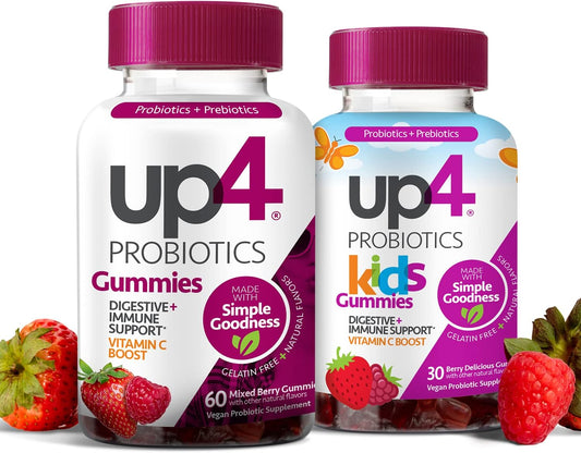Kids and Adult Probiotic Gummies Bundle: Digestive and Immune Support with Prebiotics, Vitamin C, Men, Women (90 Count)