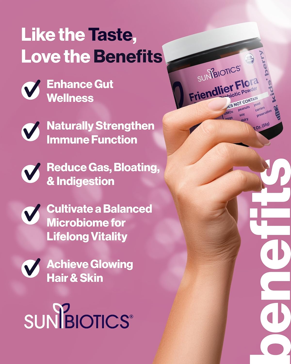 Kids Berry Probiotic & Prebiotic Powder Supplement - 5 Billion CFUs, 5 Strains - Gut & Immune Support - 2oz