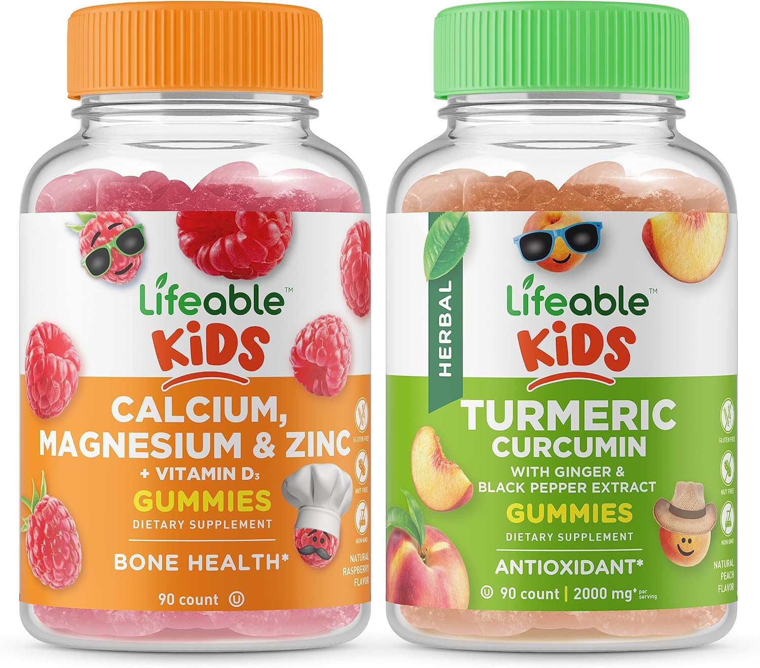 Kids Bundle: Calcium Magnesium Zinc & Turmeric Curcumin Gummies - Vitamin Supplement, Gluten & GMO Free