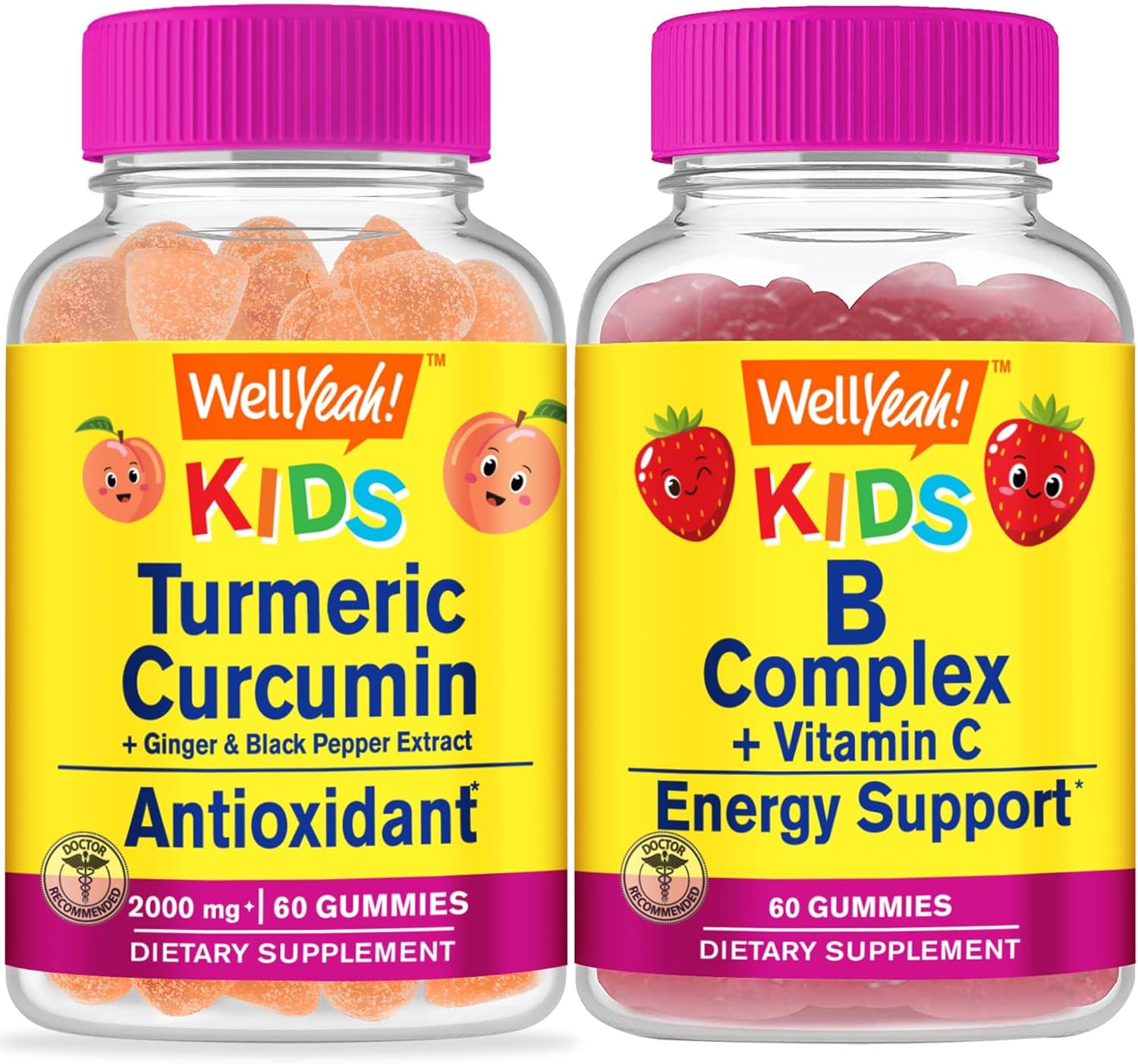 Kids Bundle: Turmeric Curcumin + B Complex Gummies - Vitamin Supplement, Gluten-Free, GMO-Free, Chewable, Great Taste