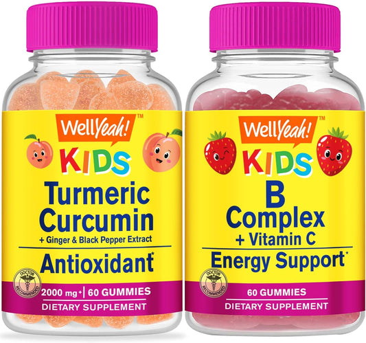 Kids Bundle: Turmeric Curcumin + B Complex Gummies - Vitamin Supplement, Gluten-Free, GMO-Free, Chewable, Great Taste