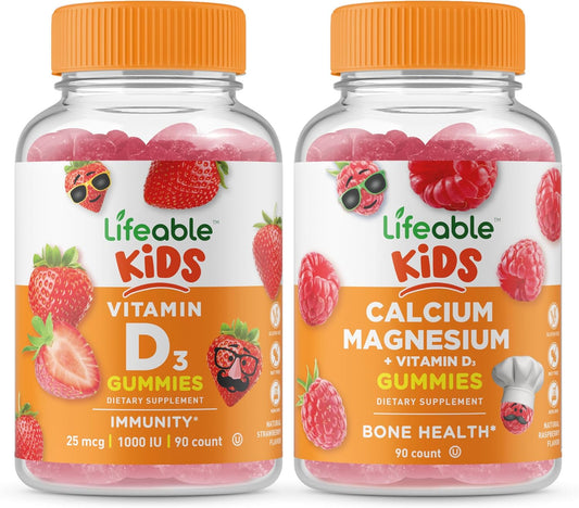 Kids Bundle: Vitamin D + Calcium Magnesium Gummies - Tasty, Gluten-Free, GMO-Free Supplement