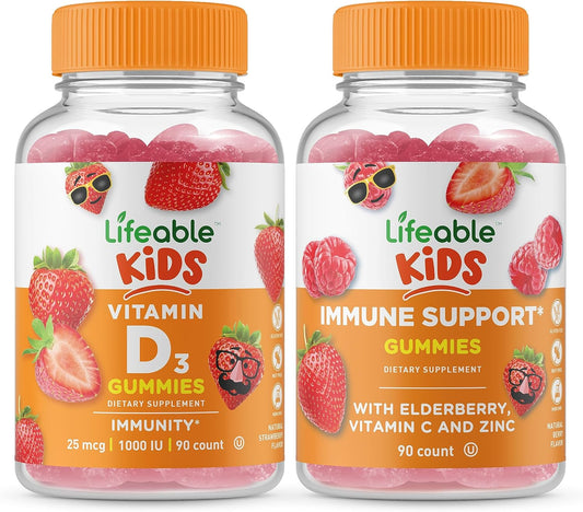 Kids Bundle: Vitamin D + Immune Support Gummies - Tasty & Healthy Supplement for Children, Gluten & GMO Free