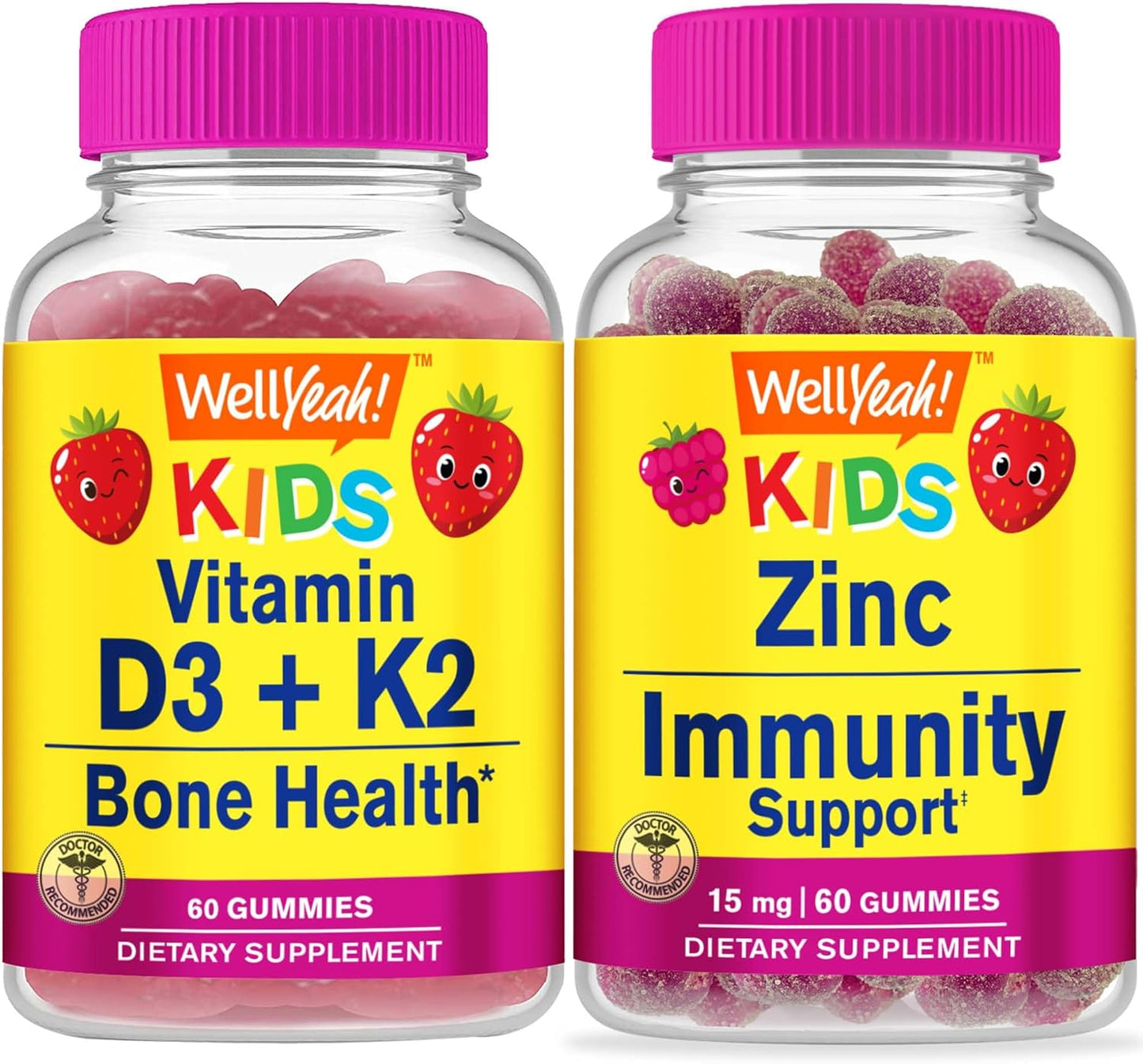 Kids Bundle: Vitamin D3+K2 + Zinc Gummies, 15mg - Gluten & GMO Free Chewable Supplements
