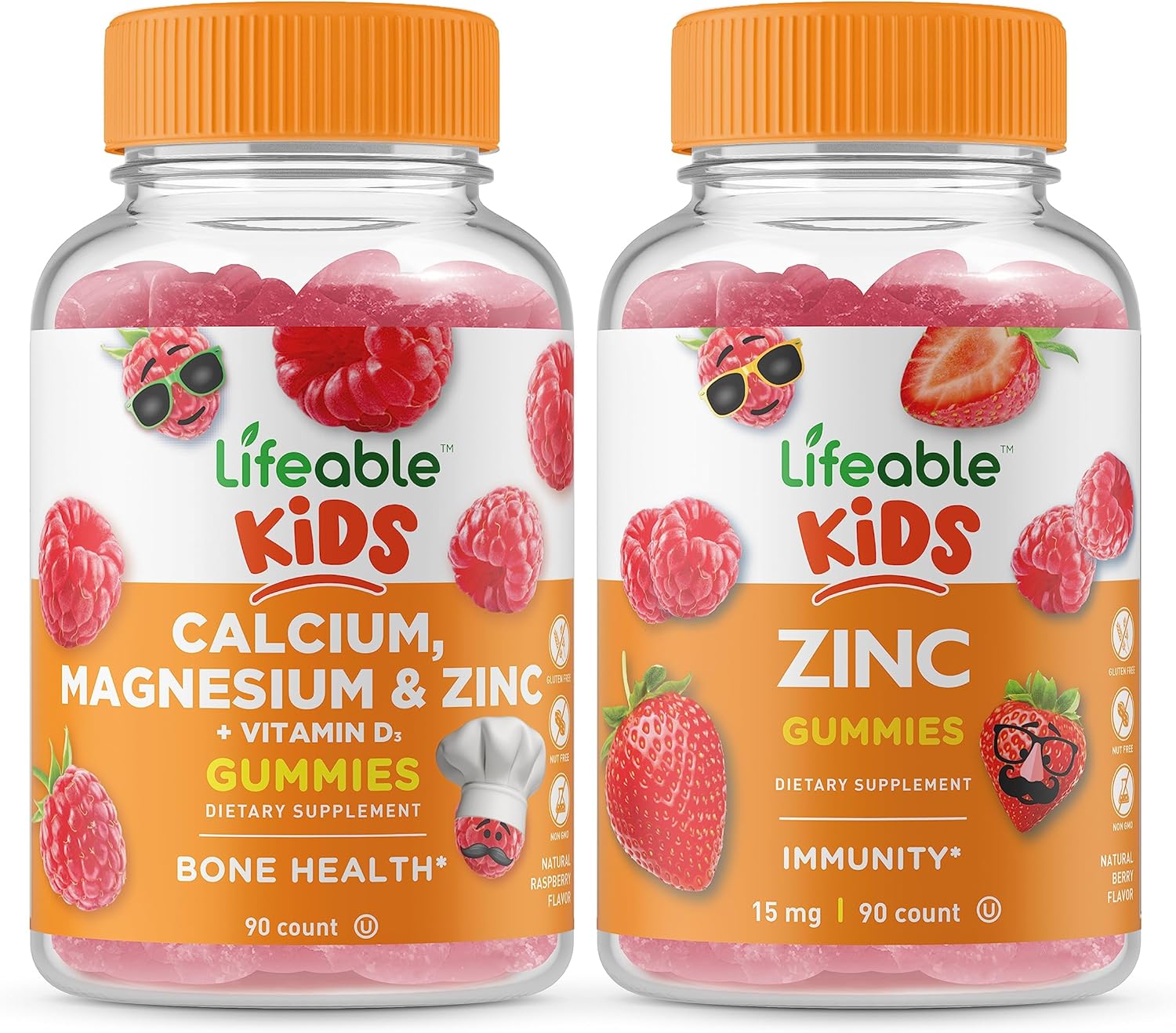 Kids Calcium Magnesium Zinc Gummies Bundle - Tasty Vitamin Supplement, Gluten Free, GMO Free Chewables
