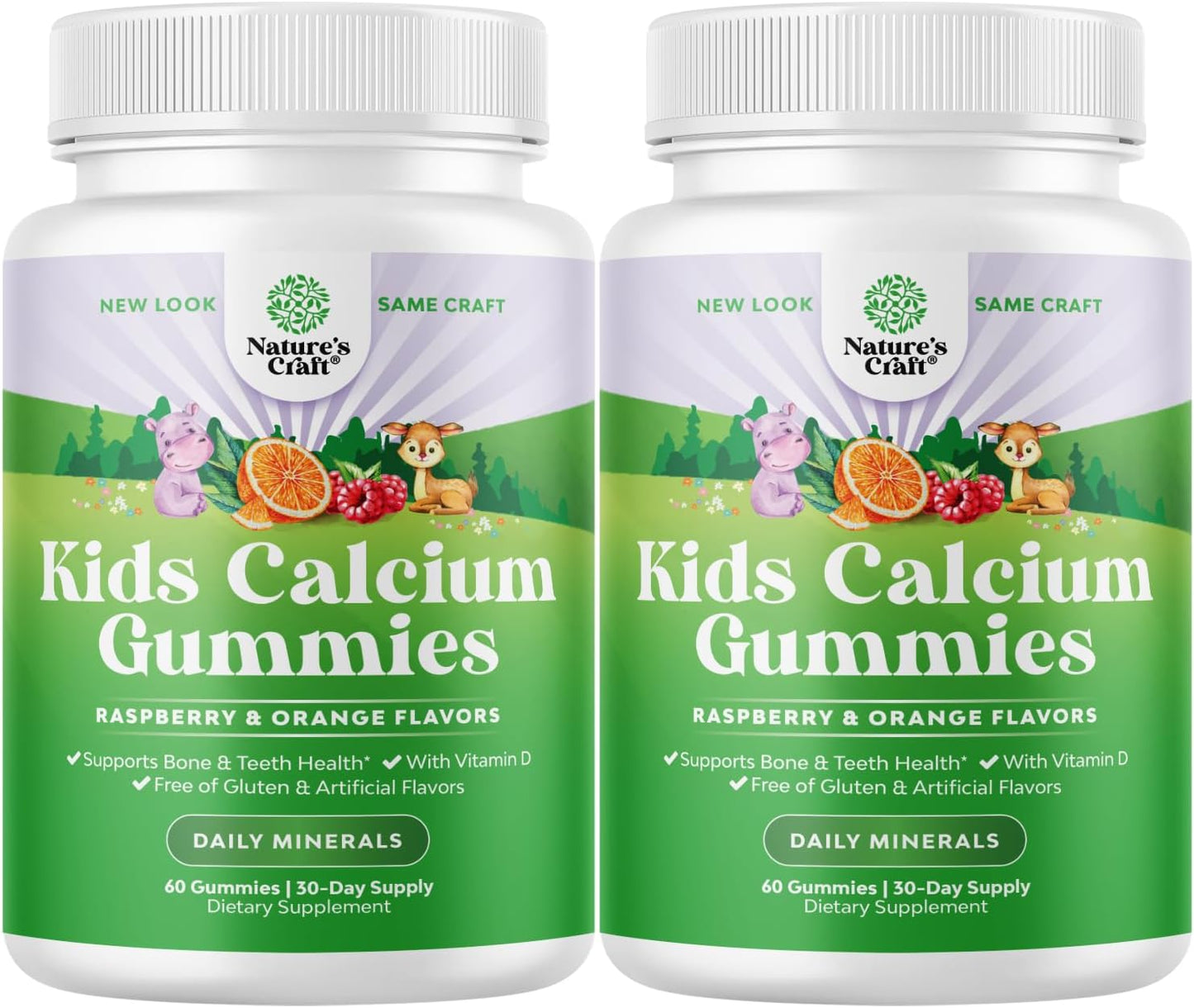 Kids Calcium & Vitamin D Gummies - Gelatin-Free, Kosher Children's Supplement for Muscle & Bone Development - 60ct (2 Pack)