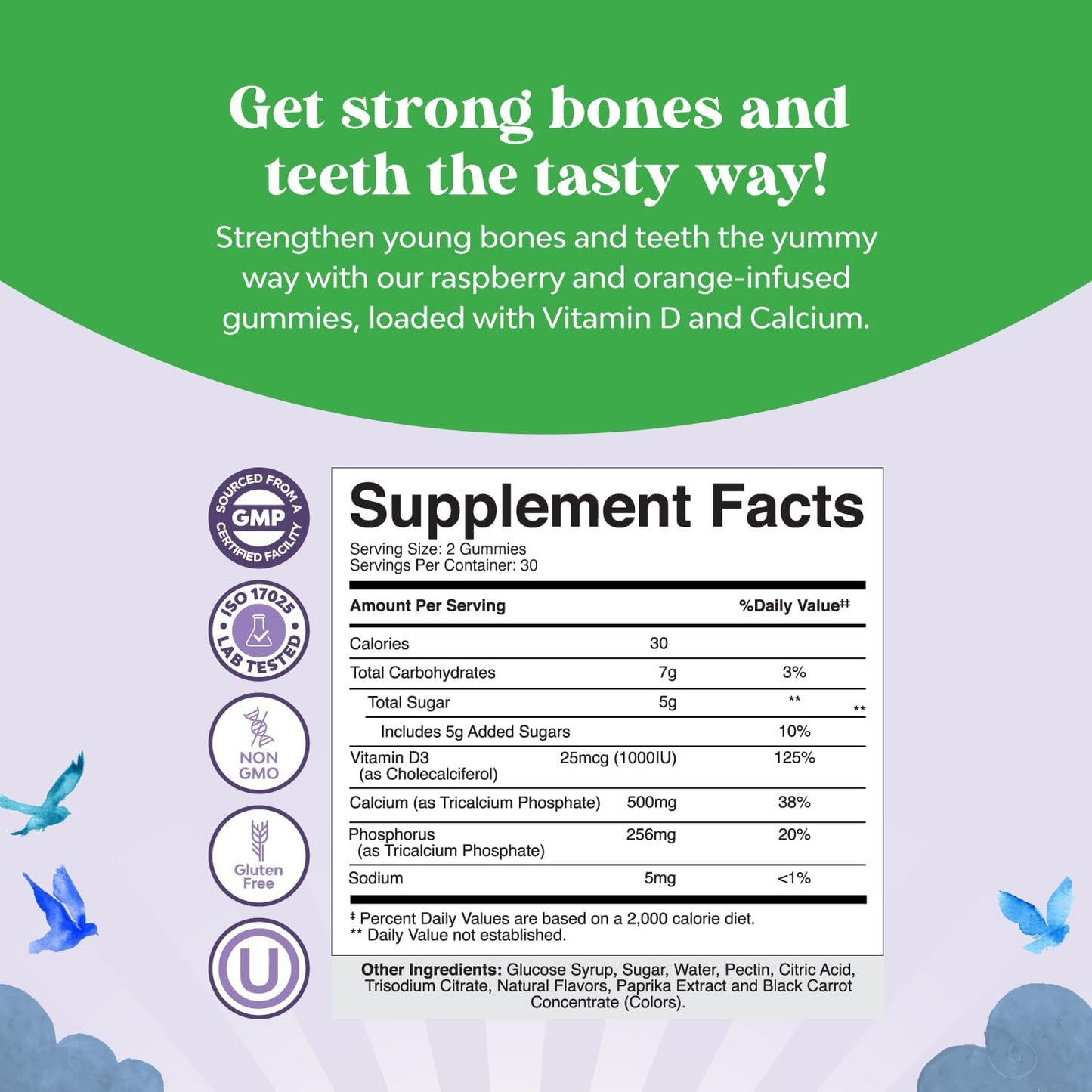 Kids Calcium & Vitamin D Gummies - Gelatin-Free, Kosher Children's Supplement for Muscle & Bone Development - 60ct (2 Pack)