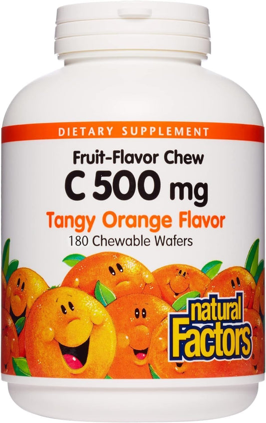 Kids Chewable Vitamin C 500mg, Tangy Orange, Immune Support for Bones, Teeth & Gums, 180 Count