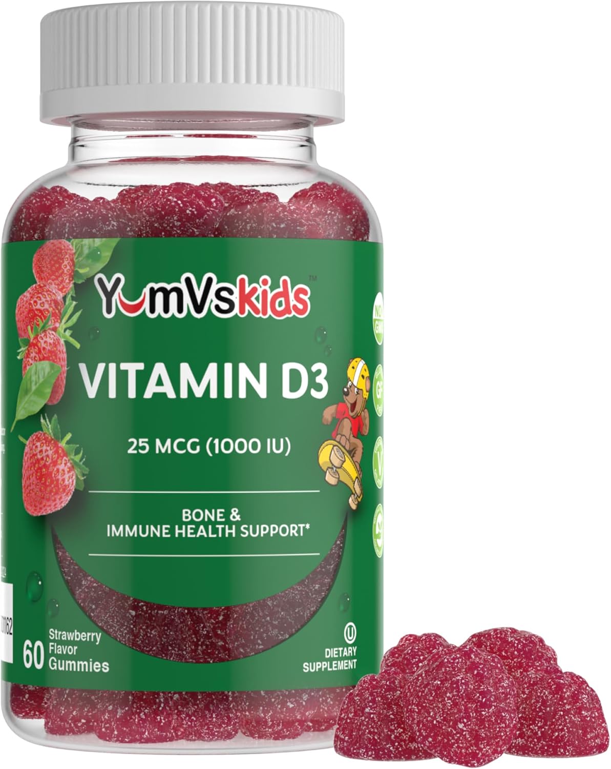 Kids Chewable Vitamin D3 Gummies - 1000 IU - Children's Dietary Supplement for Bone Health & Immune Support - 60 Count - BoostGo Australia