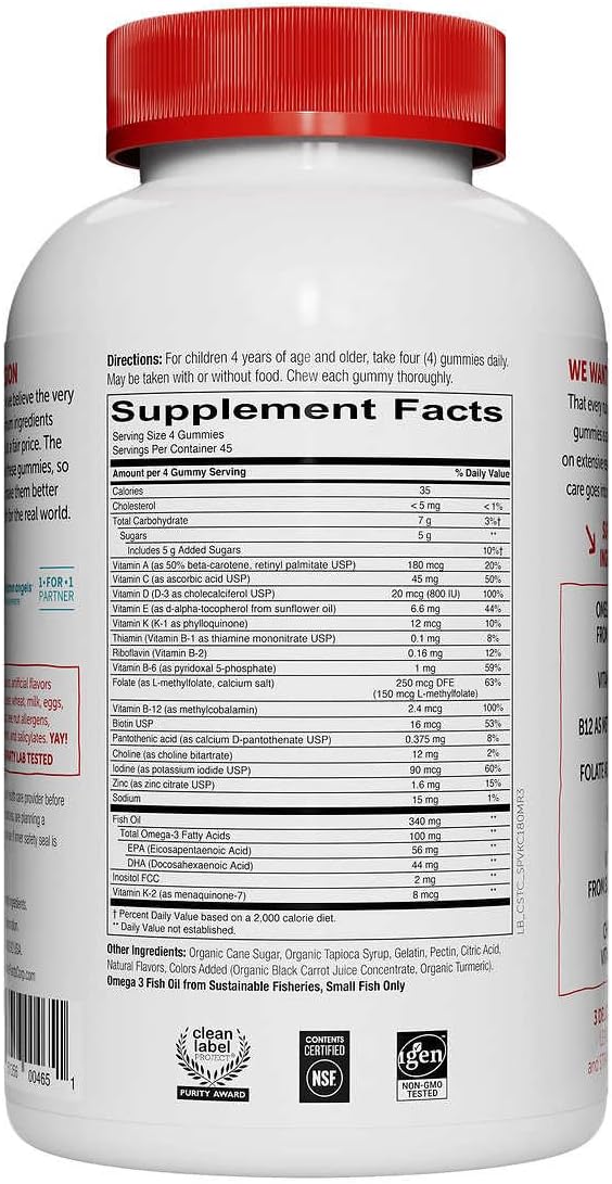 Kids Complete Multivitamin Gummy Bundle with Omega 3, D3, and B12 - 180 Gummies, 45 Day Supply