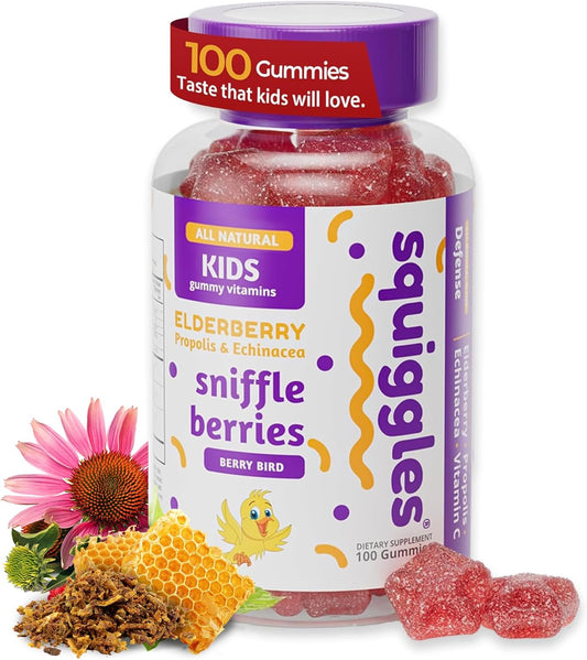 Kids Elderberry Gummies with Bee Propolis & Echinacea for Immune Support - Tasty Chewy Toddler Vitamins, 100 Count - BoostGo Australia