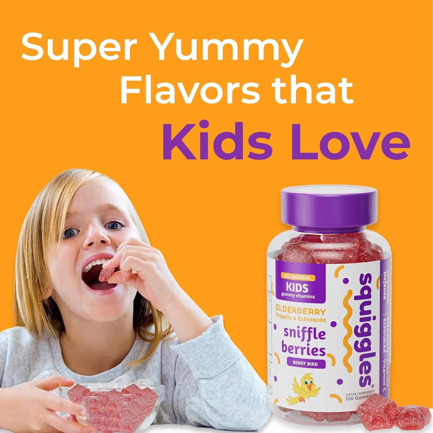 Kids Elderberry Gummies with Bee Propolis & Echinacea for Immune Support - Tasty Chewy Toddler Vitamins, 100 Count - BoostGo Australia