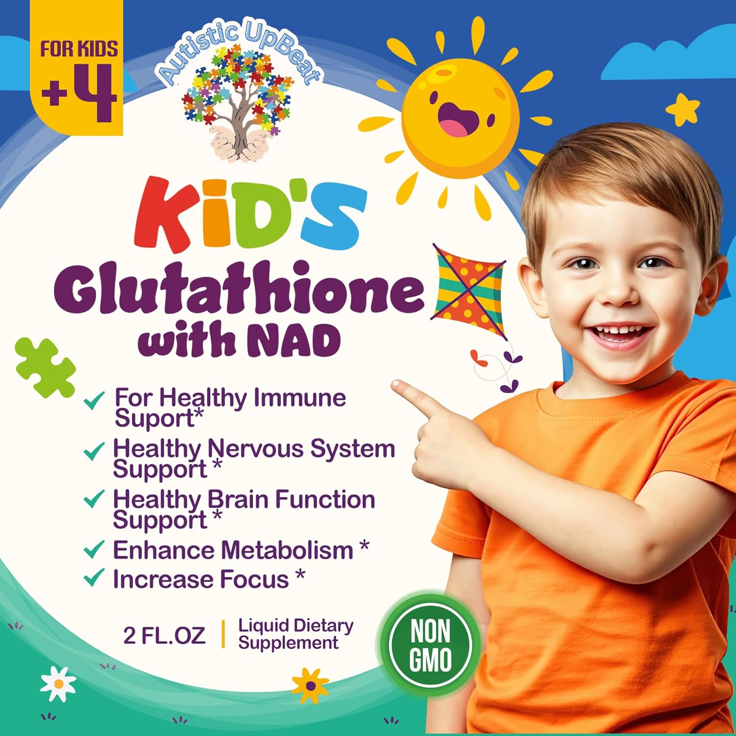 Kid's Glutathione with NAD Spray - 60 Servings for Immune Support, Energy Boost, & Brain Health