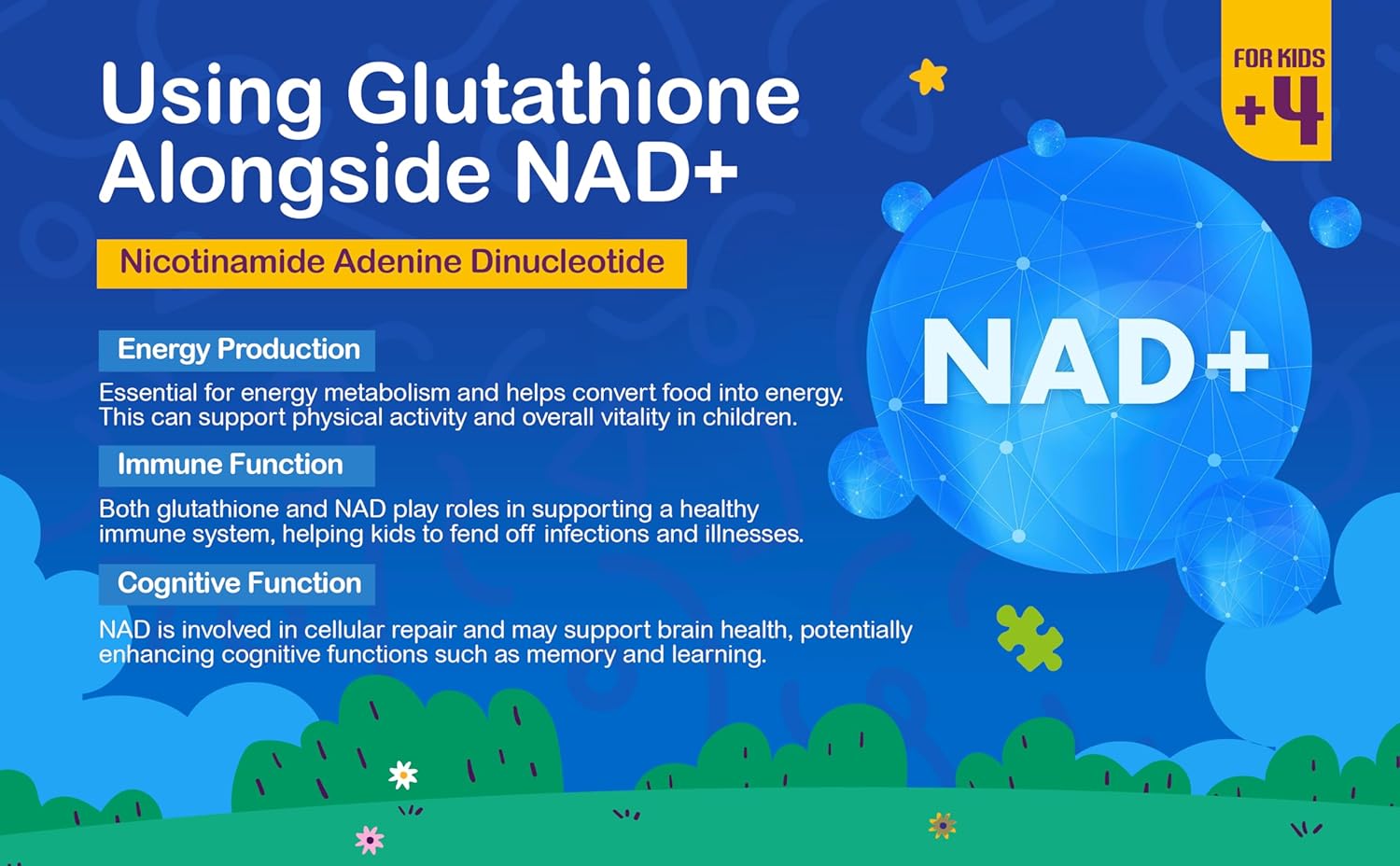 Kid's Glutathione with NAD Spray - 60 Servings for Immune Support, Energy Boost, & Brain Health