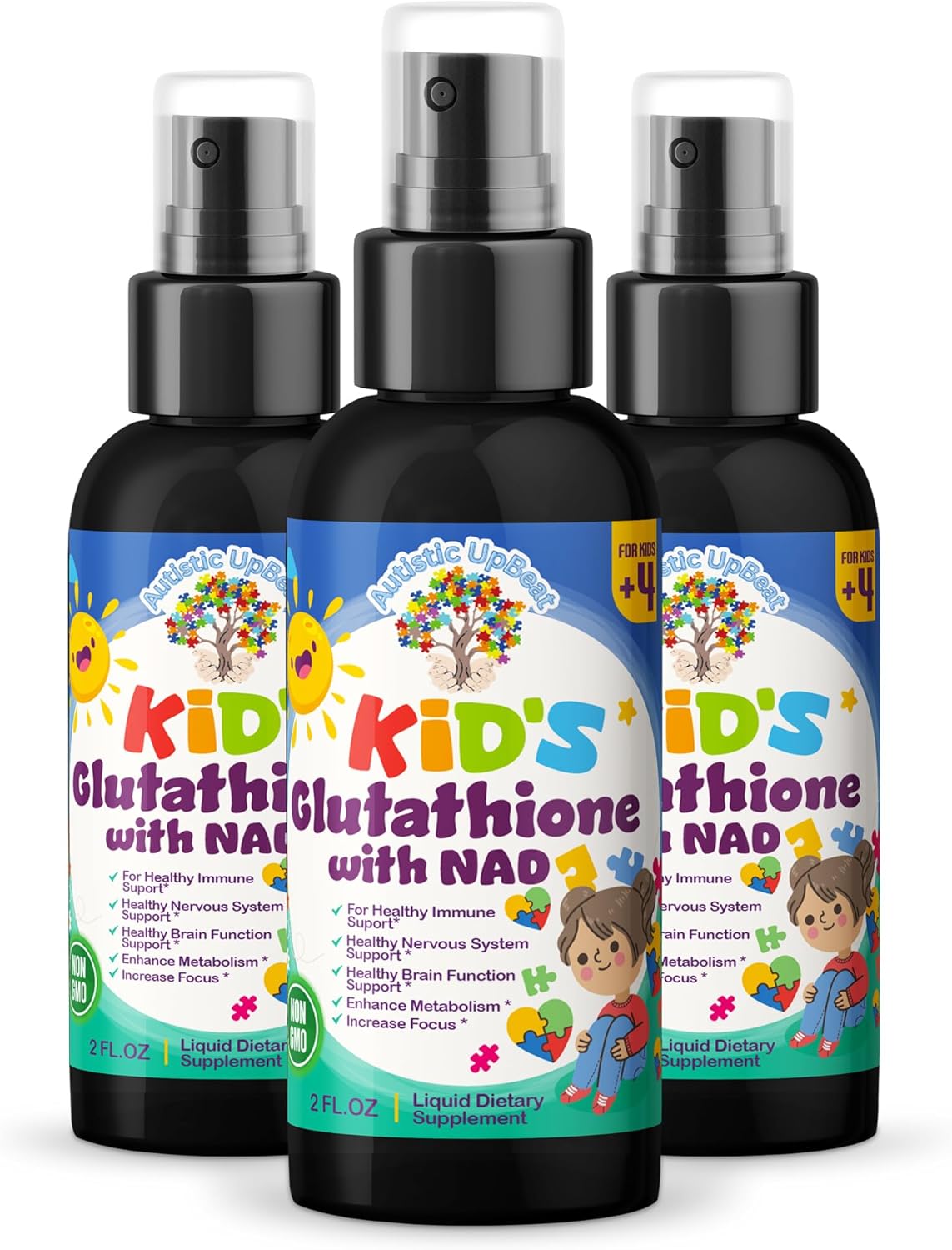 Kid's Glutathione with NAD Spray - 60 Servings for Immune Support, Energy Boost, & Brain Health