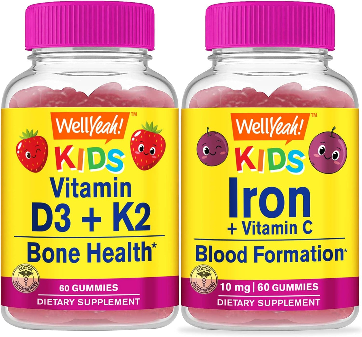 Kids Gummies Bundle with Vitamin D3, K2, Iron, and Vitamin C - Gluten Free, GMO Free, Chewable Gummy Supplement for Children