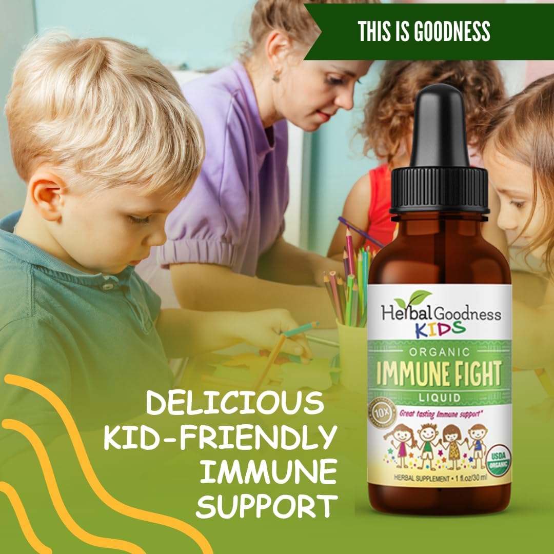 Kids Herbal Immune Support Drops with Ashwagandha & Turmeric - Natural Immune Booster for Kids - Non-GMO & Made in USA