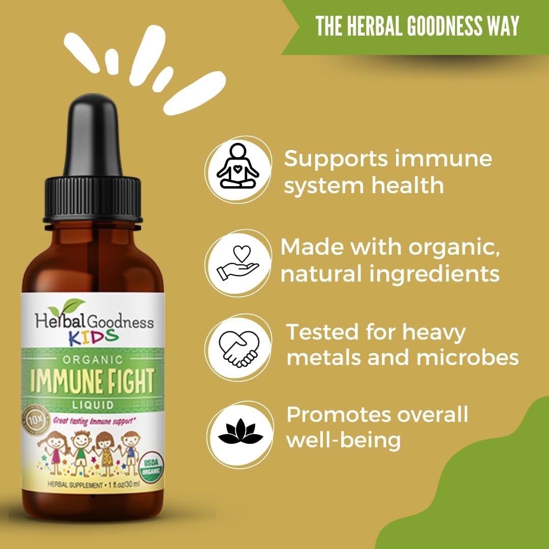 Kids Herbal Immune Support Drops with Ashwagandha & Turmeric - Natural Immune Booster for Kids - Non-GMO & Made in USA