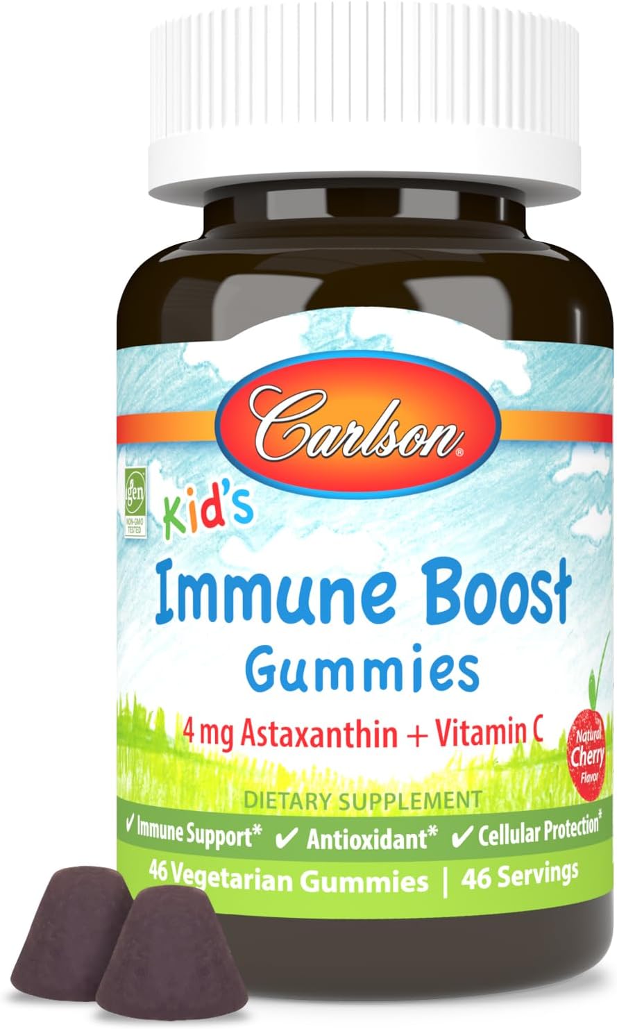 Kid's Immune Support Gummies with Astaxanthin & Vitamin C - Cherry Flavor, Non-GMO, 46 Vegetarian Gummies