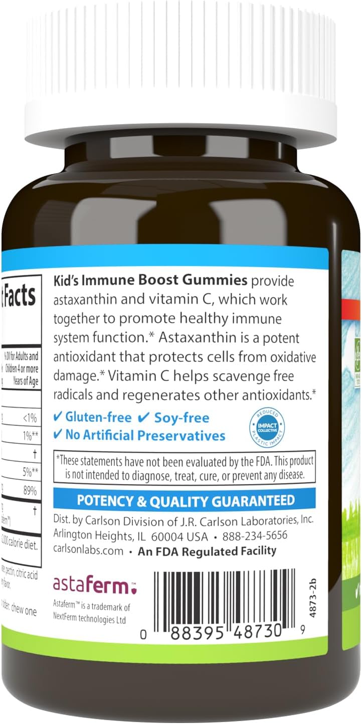 Kid's Immune Support Gummies with Astaxanthin & Vitamin C - Cherry Flavor, Non-GMO, 46 Vegetarian Gummies