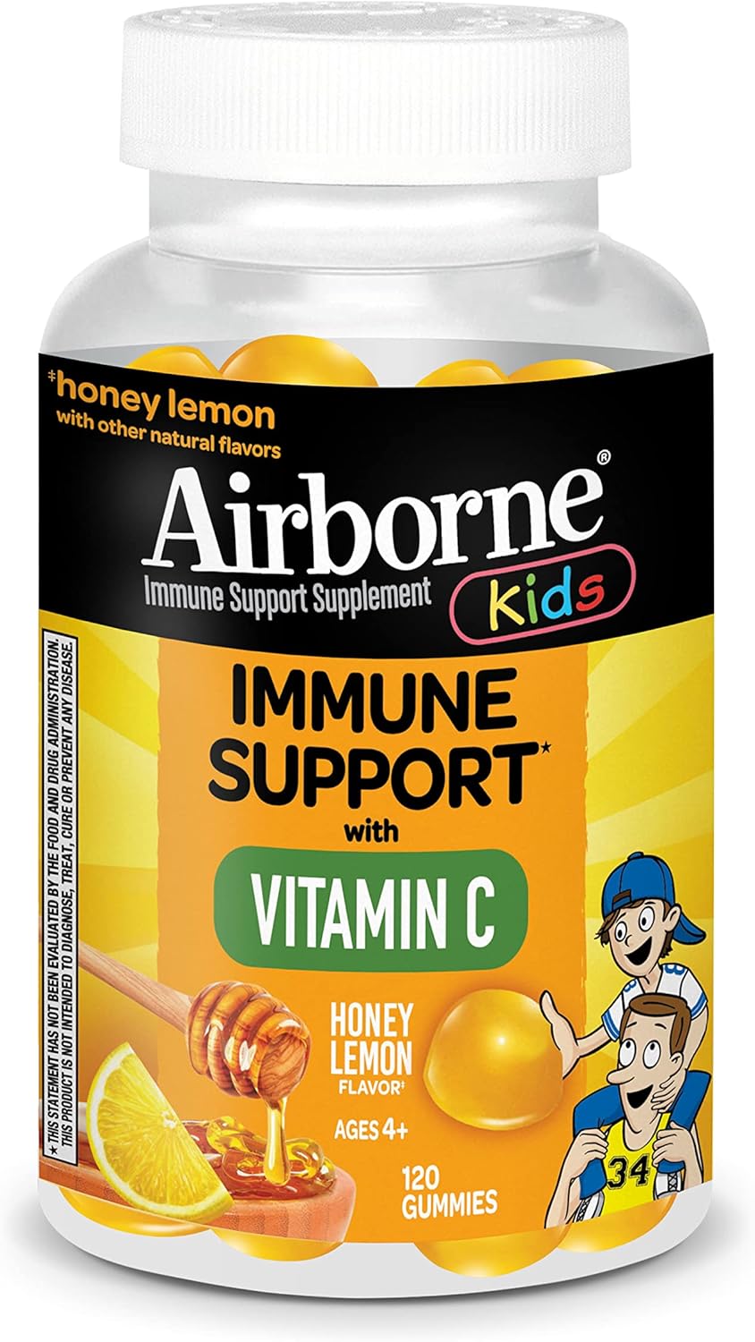 Kids Immune Support Gummies with Vitamin C & Zinc - 120 Honey Lemon Flavored Gummies, Antioxidants Vitamins C & E for Kids