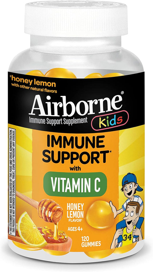 Kids Immune Support Gummies with Vitamin C & Zinc - 120 Honey Lemon Flavored Gummies, Antioxidants Vitamins C & E for Kids